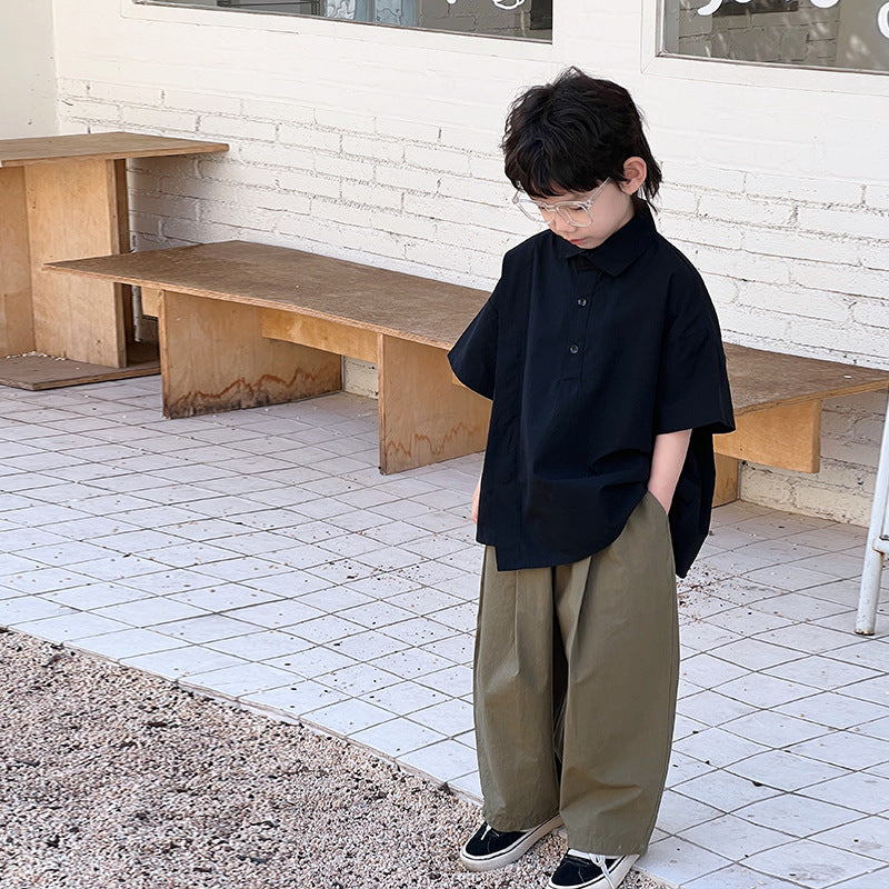 Vêtements d'été pour enfants Chemise blanche à manches courtes pour garçon