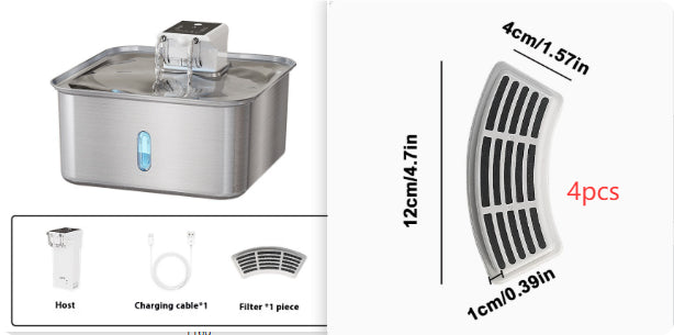 Fontaine d'eau de chat sans fil en acier inoxydable rechargeable