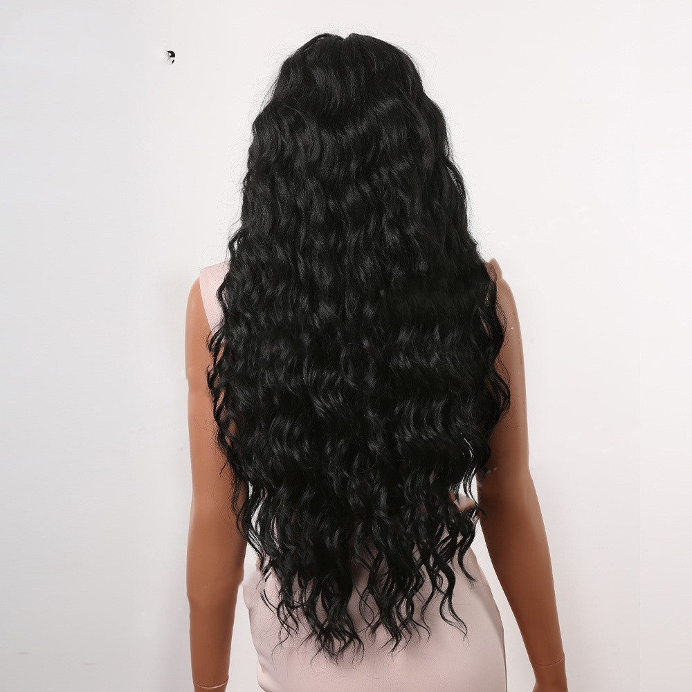Soie domestique haute température Perruque de soie femme avec longs cheveux bouclés au milieu