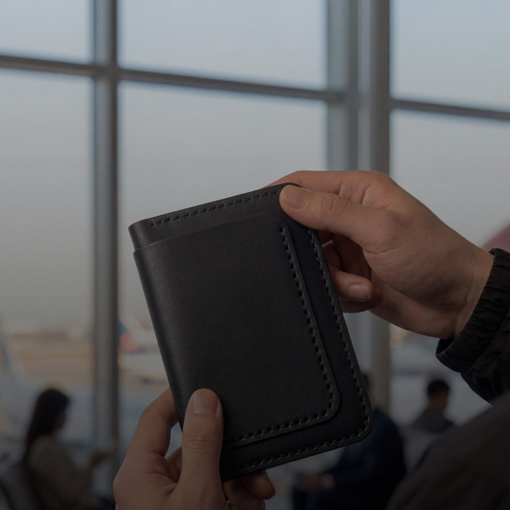 Porte-monnaie pour homme fait main avec des fentes de carte et un détenteur de passeport fait de cowhide à grains supérieurs.