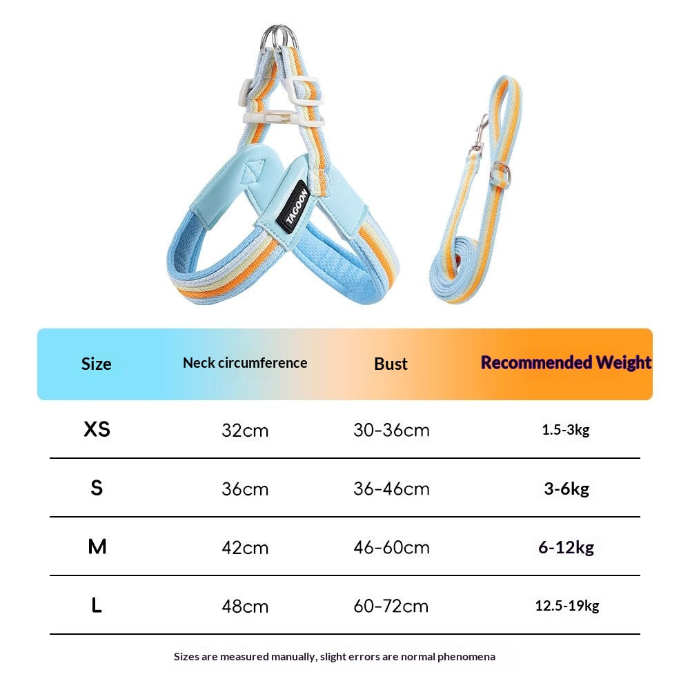 Harnais de laisse de chien respirant Set coloré Rainbow Contrast Design pour petits à moyens chiens