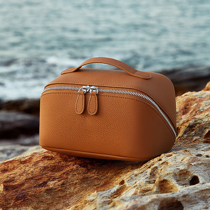 Sac de toilette en cuir petit et portable pour femmes