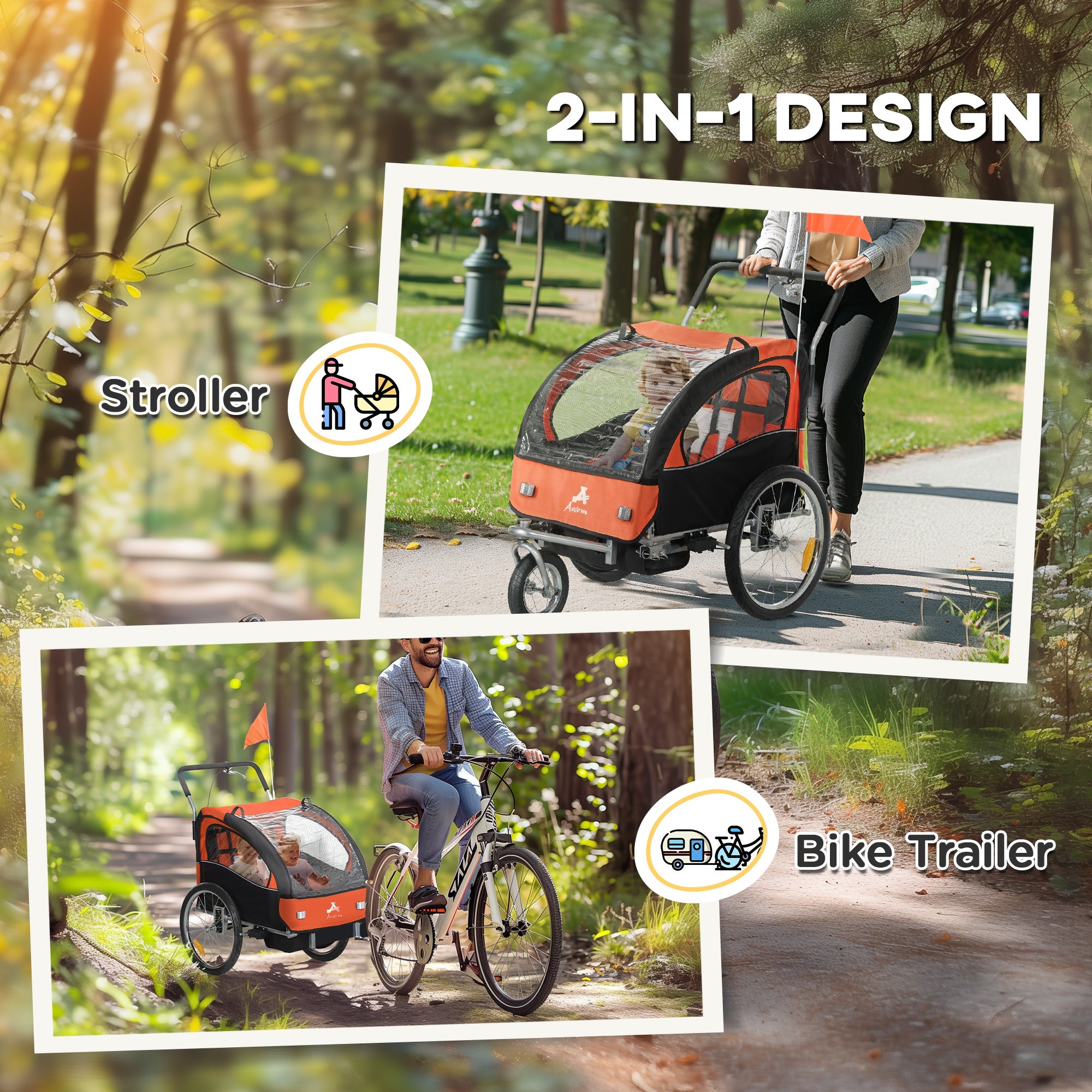 Remorque à vélo pivotante 2-Seat Elite 360 pour enfants Remorque à vélo avec résistant à l'eau W