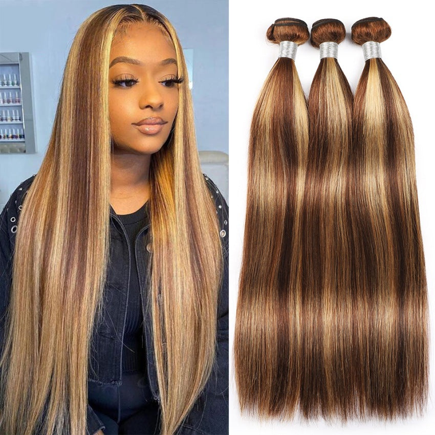Peut être teint cheveux humains Weft bande droite