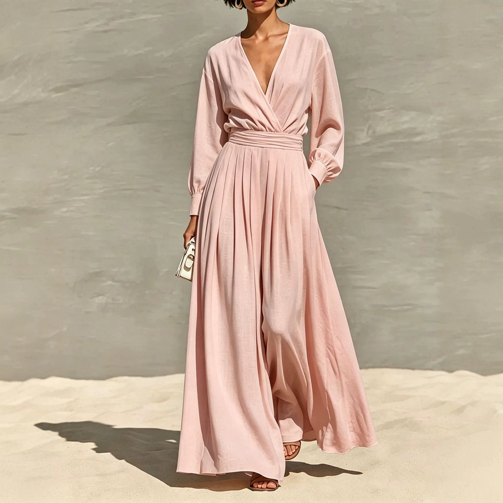 Robe de saut en V coiffée couleur solide pour femmes