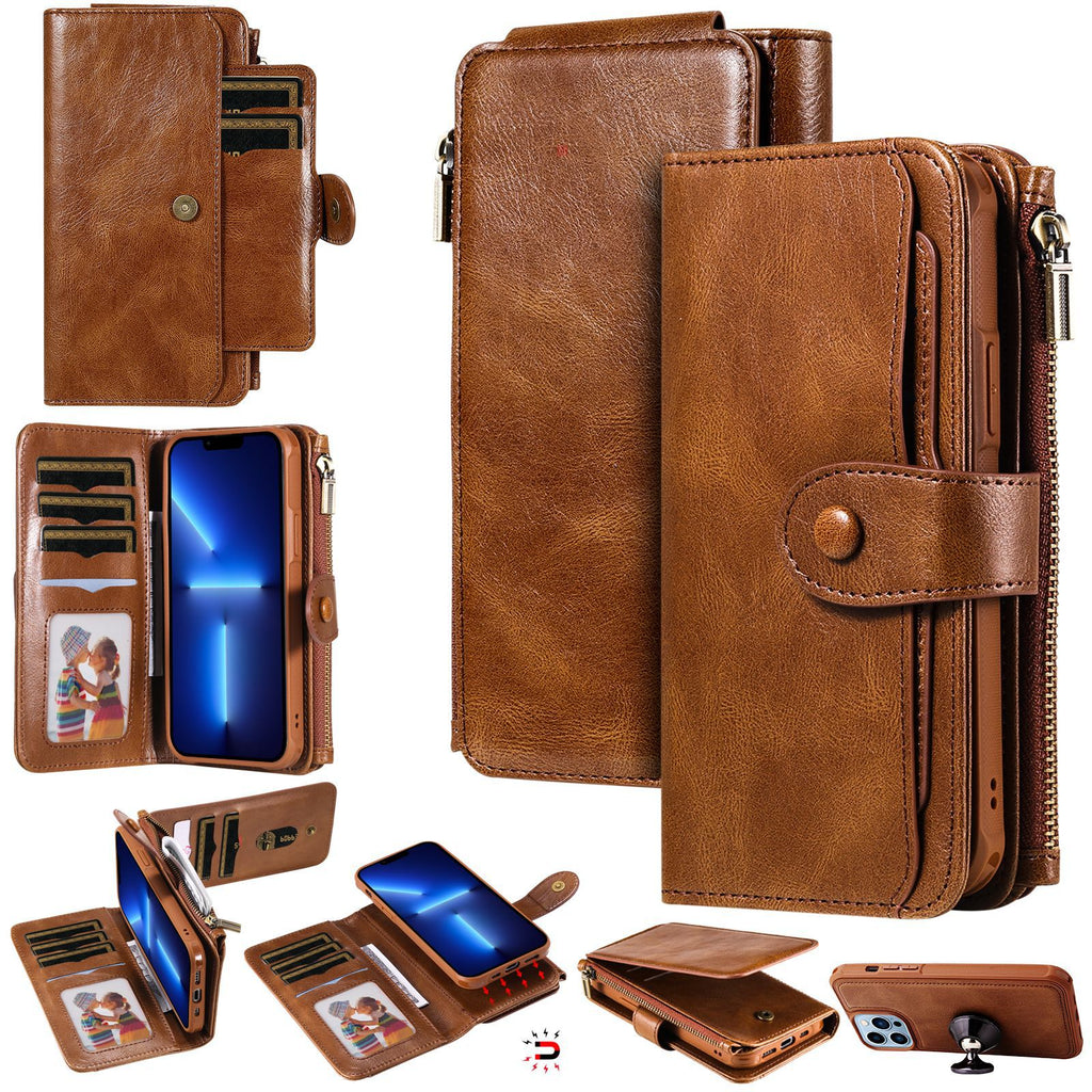 Applicable à 16 Mobile Phone Leather Case Retro Multi-fonction Card Wallet Split magnétique