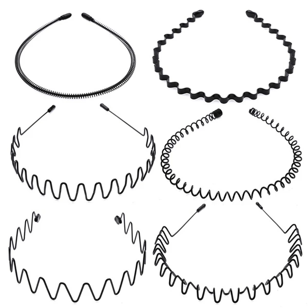 6Pcs Metal Hair Headband Wave Style Hoop Band Comb Sports Hairband Hommes Femmes US