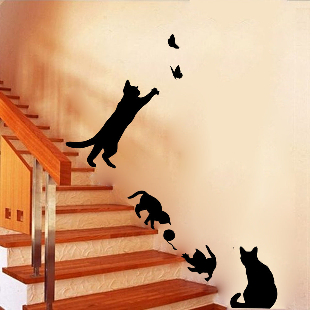Chat Scratching Papillon Salon Chambre Fond Peinture décorative Sticker mural