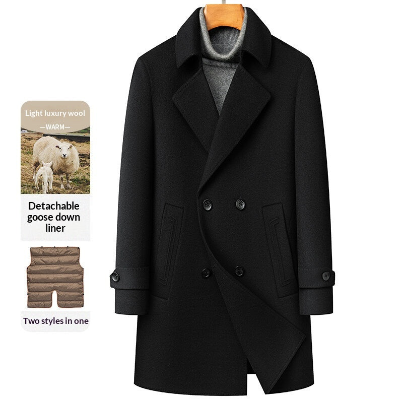 Manteau de laine à double face à l'arrivée avec doublure amovible et double-brass