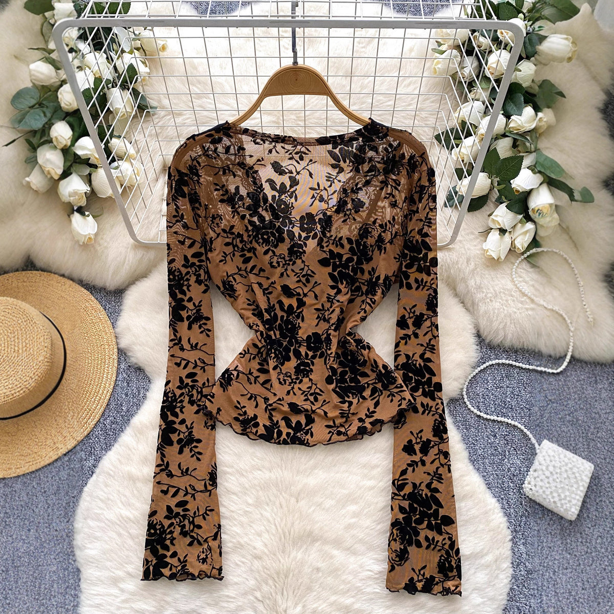 Lace mesh with long sleeves