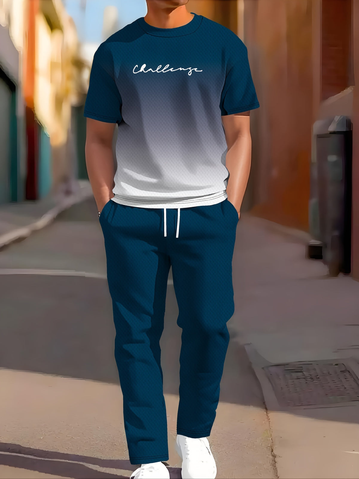 Vêtements de sport occasionnels manches courtes et pantalons longs Imprimés Ensemble deux pièces