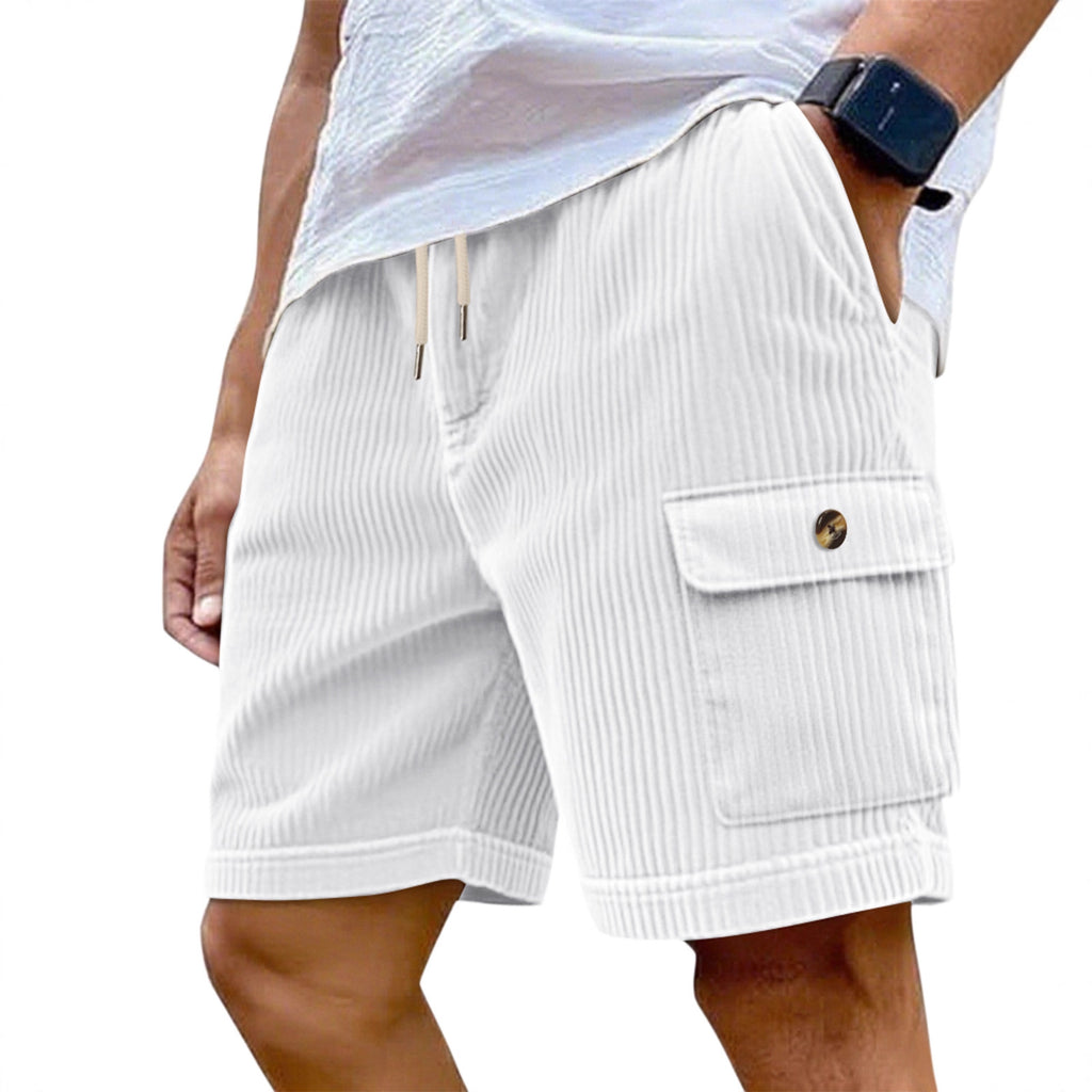 Été Corduroy Multi-Pocket Cinq points Short sport homme Dentelle-Up Casual Voiture de couleur solide
