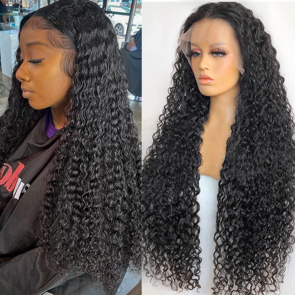 Attaché à la main noir Petit galet européen et de style américain Perruque avant Long Curly Black V