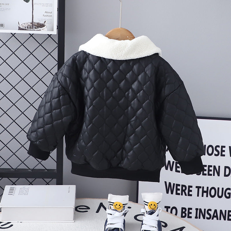 Veste en cuir épais de garçon Lapel à manches longues