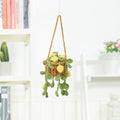 Crochet à la main suspendu ornement en pot avec des boutons de fleurs jaunes trailing et feuille verte V