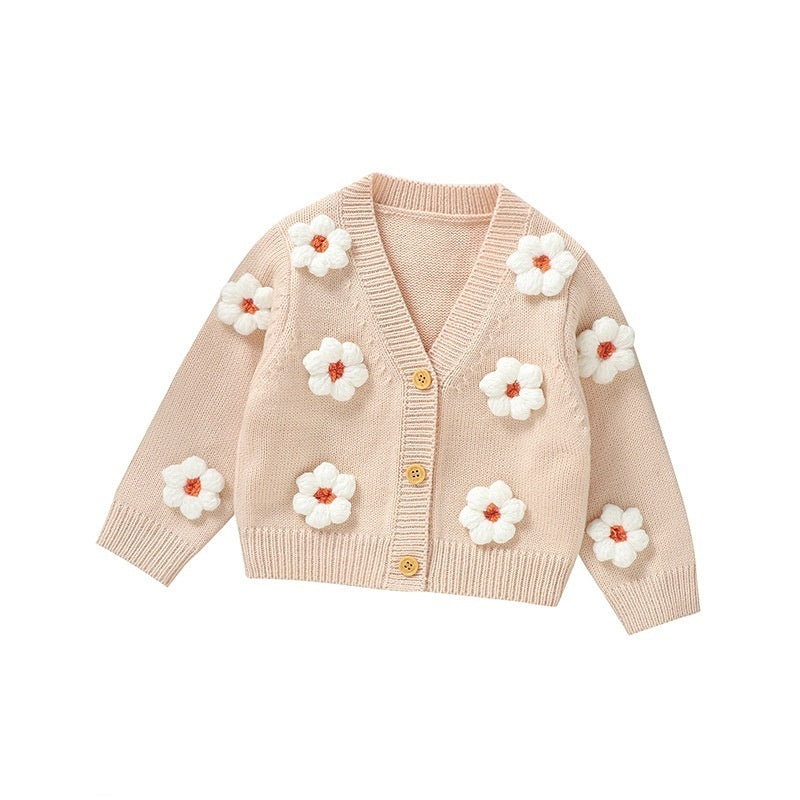 Enfants Mignon Handmade 3D Flower Knitted Cardigan