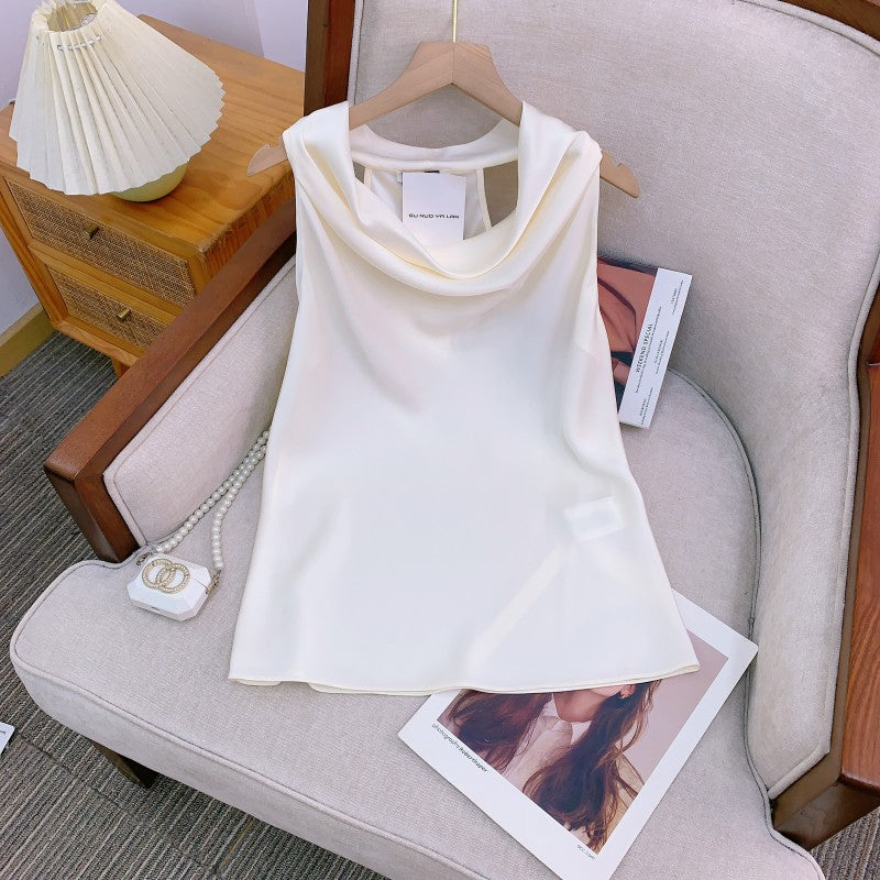 Double face Satin Lustrous Relaxed-fit Figure-flattering Halter Top