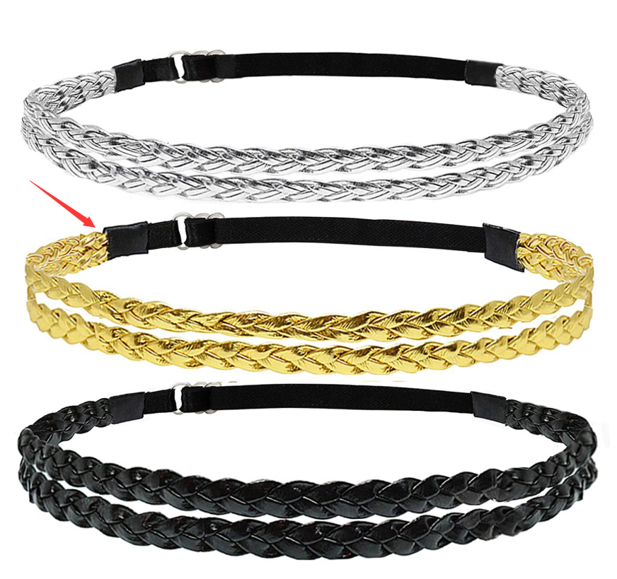 Bandeau élastique réglable Trois brins Twisted Gold Silver