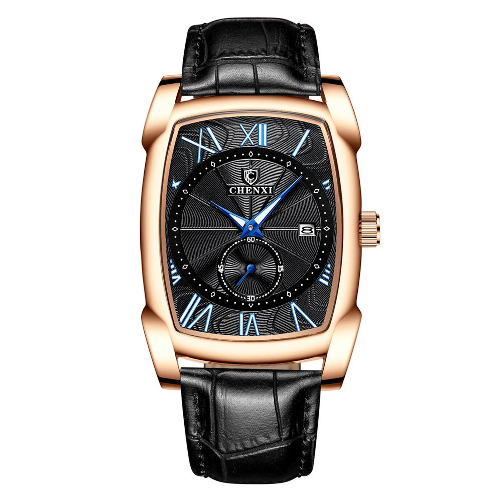 Carré hommes calendrier lumineux Mode Quartz montre