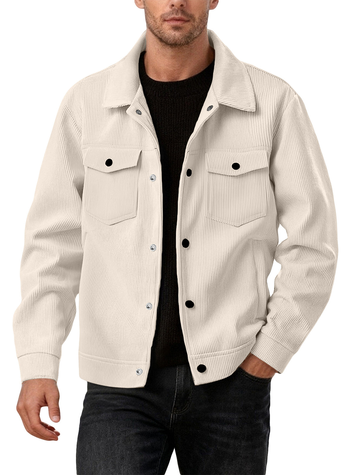 European and American Tk Corduroy Unique-Breasted Trendy Lapel manches longues chemise Pocket Ja