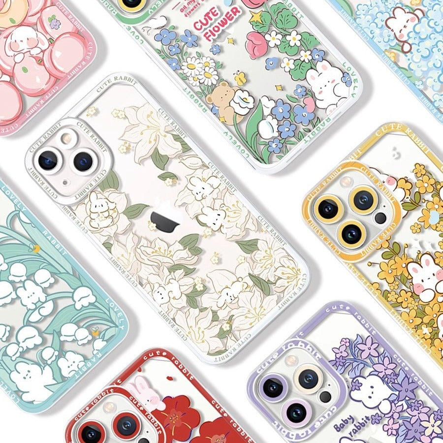 Fleurs Lapin Téléphone Protection Cas Anti-chute