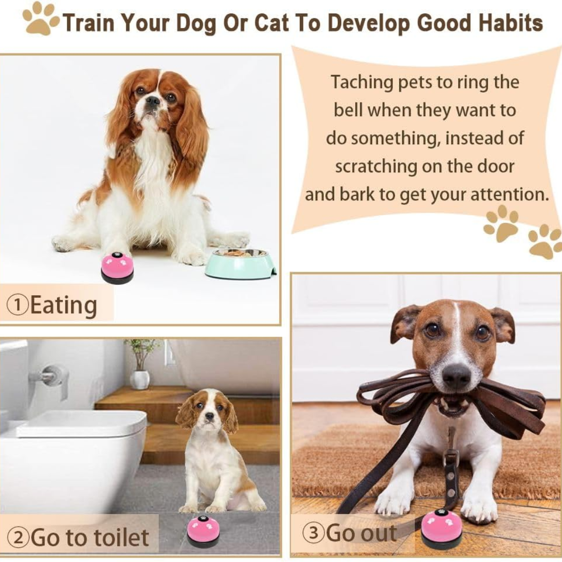 Sonnettes de porte de chien de 2 paquets pour les chiens pour aller dehors Puppy Train Bell pour les chiens à sonner