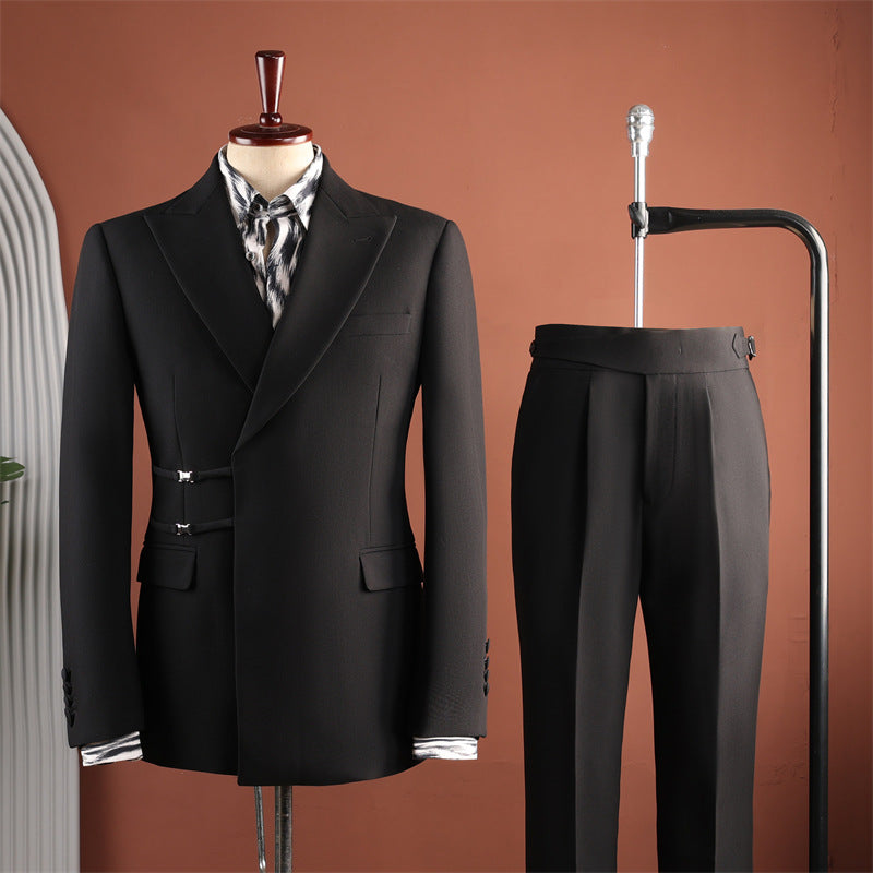 Hommes Black Peak Lapel côté boucle 2 pièces Ensemble de costumes Gurkha pantalons