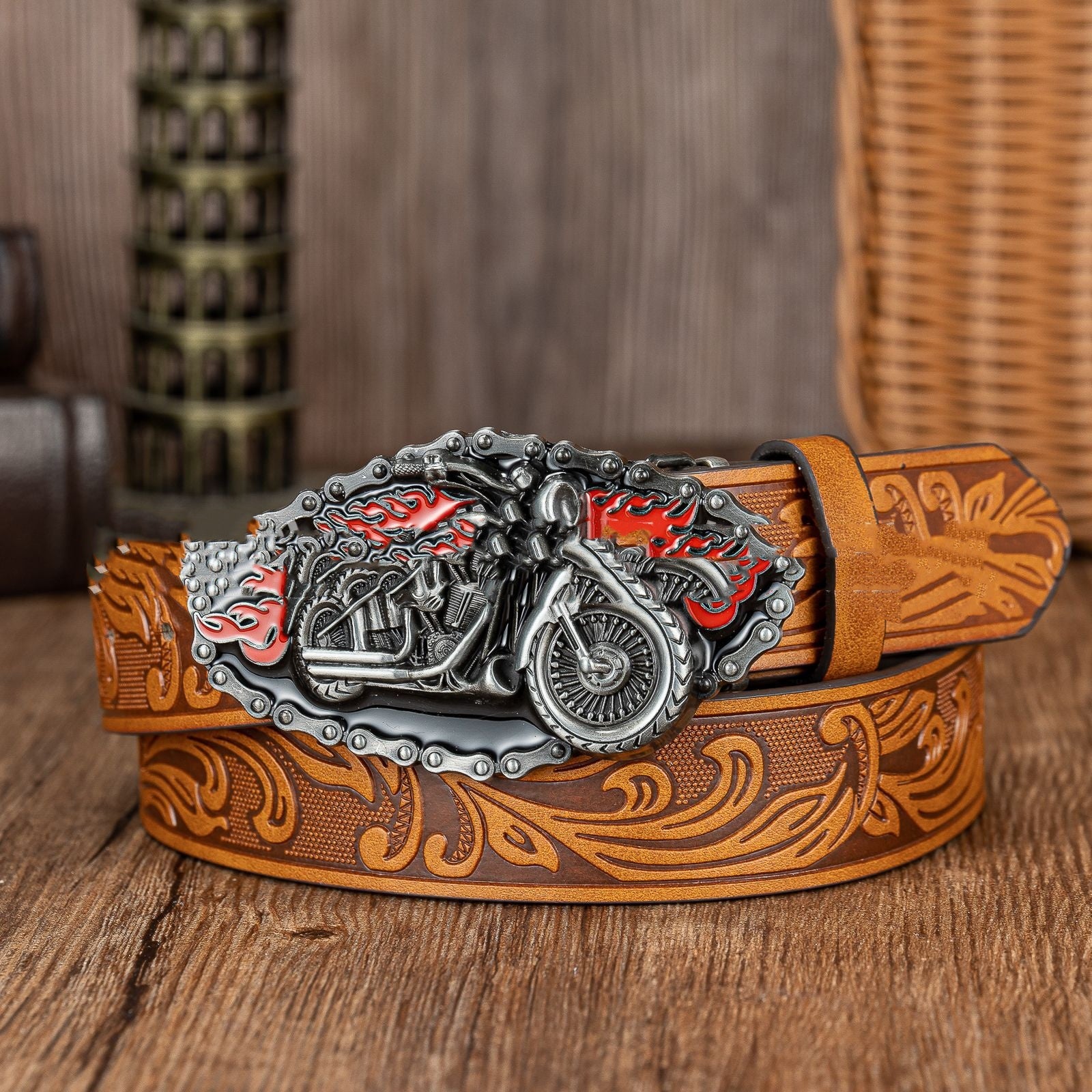 Retro European and American Scorpion Skull Design Ceinture en cuir denim personnalisée