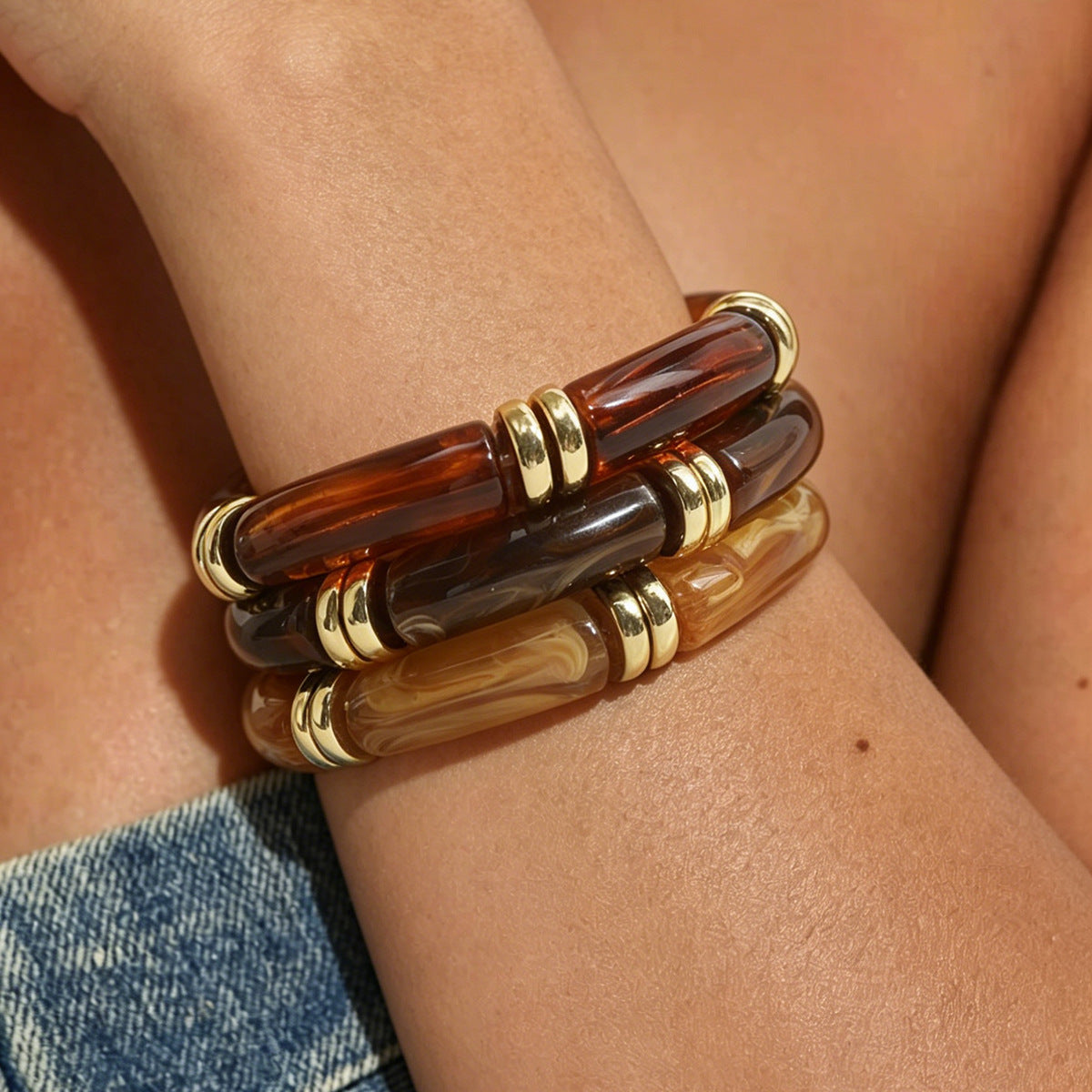Set de bracelet en acrylique translucide géométrique poli