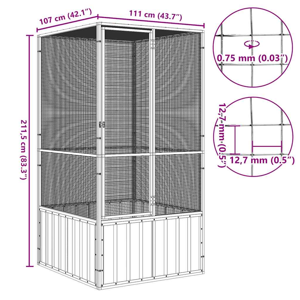 Cage d'oiseau anthracite 111x107x211,5 cm Cage d'oiseaux galvanisé