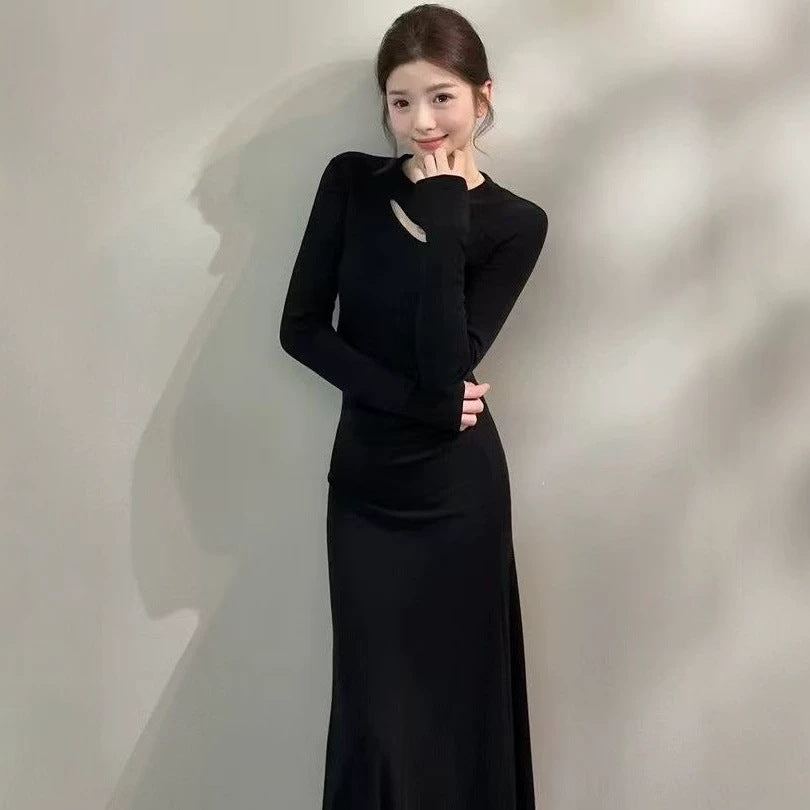 Robe vintage de style français à manches longues ajustées