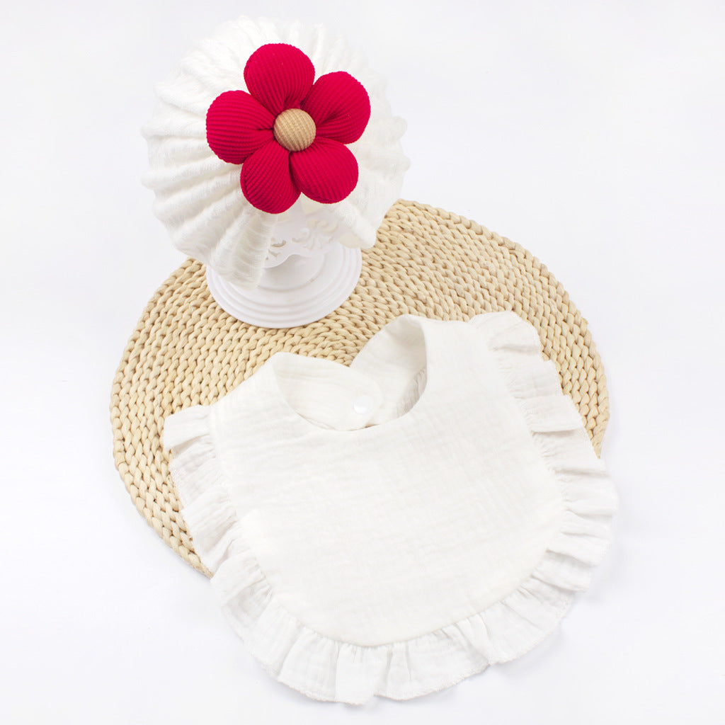 Chapeau de bébé et ensemble de bib nouveau-né - Muslin Drool Bibs avec Frilly Trim Soft Coton Organic Bonnet
