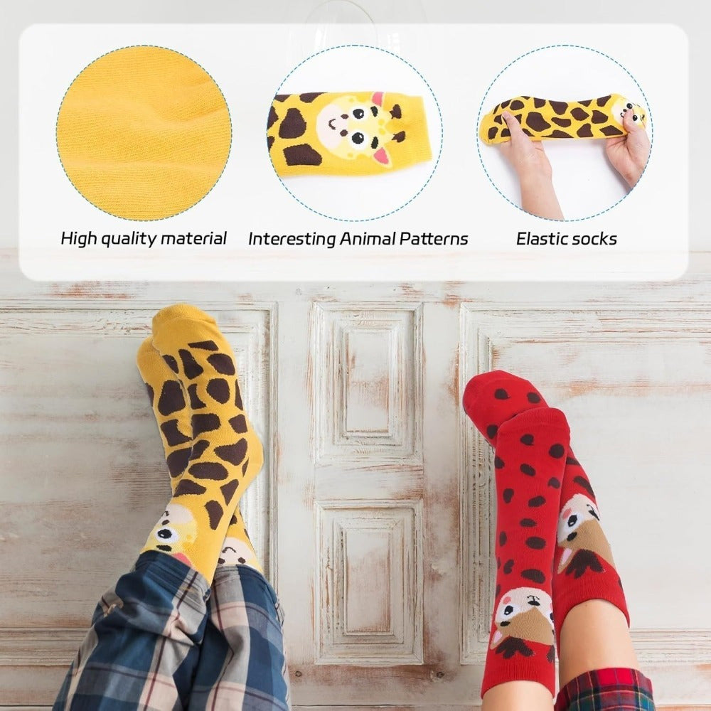 5 paires de chaussettes pour femmes avec des modèles animaux – Chaussettes d'équipage mignons avec tigre
