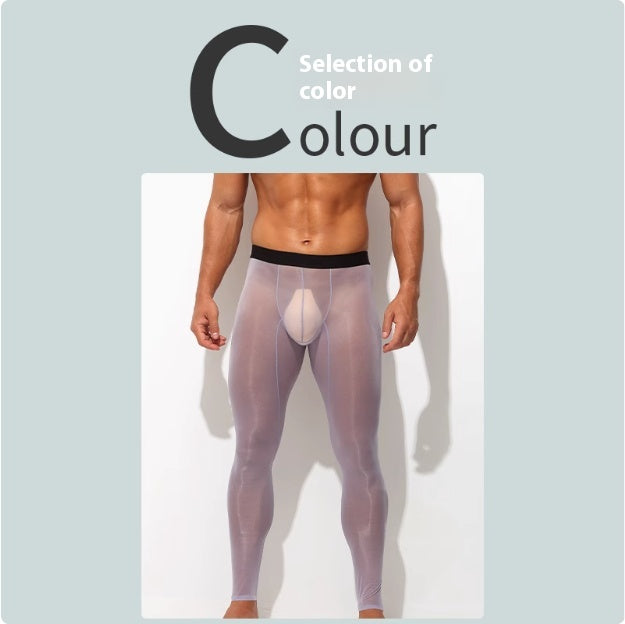 Les hommes ultra-mince soie de glace Skinny taille basse Nude de chair Reflective Slim Leggings