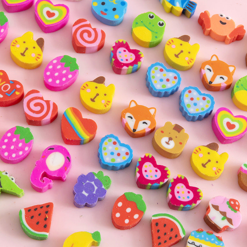 50 PCs Sacs de film perlescents Fruit Cartoon Mini Eraser