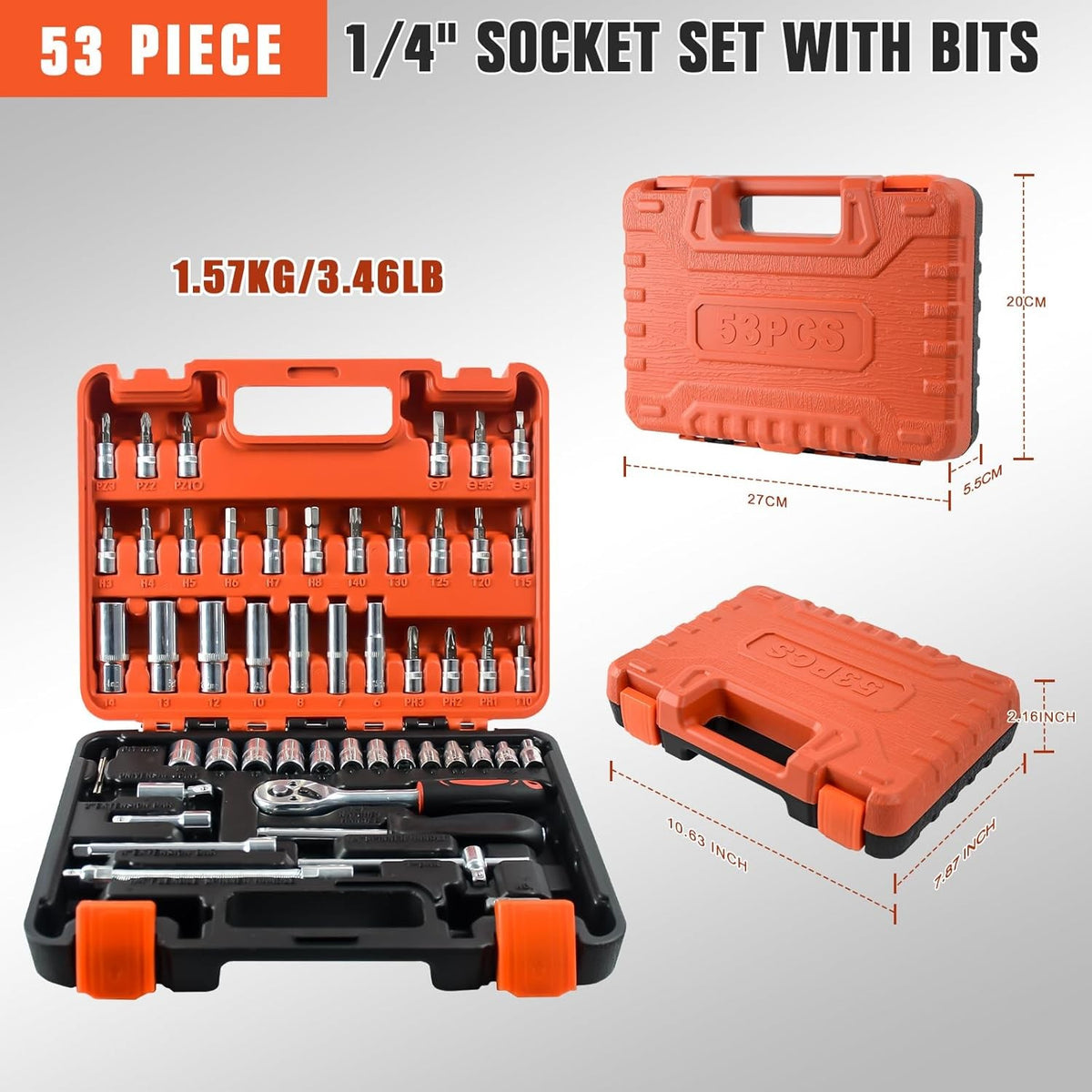 53 Pcs 1 4 Drive Socket Set & Tool Sets Cliquets ensemble avec Bit Socket Set UK