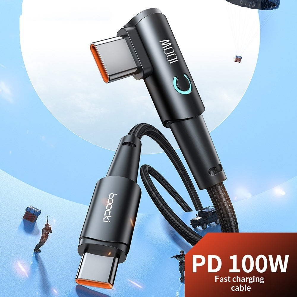 Type C 100W Fast Charging Cable with Luminous Fold for Data and Charging