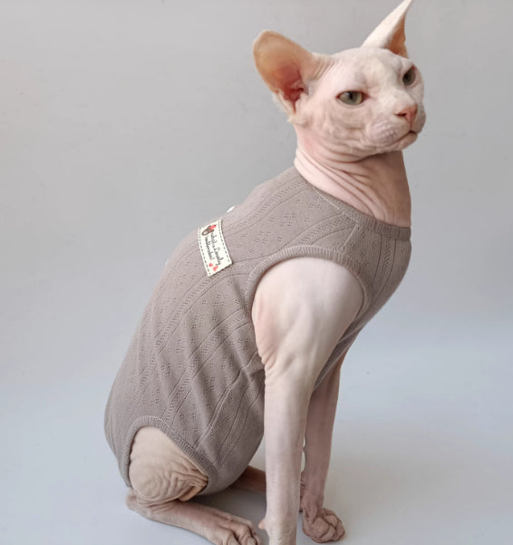 Sphynx Cat Summer Vest Chirurgical Recovery Suit Clothes Back Buttons