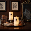 Bougies de pilier sans flamme Halloween Fantôme ensemble de 2 avec télécommande et minuterie