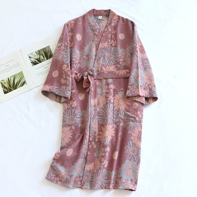 Couple Coton Lose Peignoir Dentelle Peignoir Femme Double Jacquard Pajamas