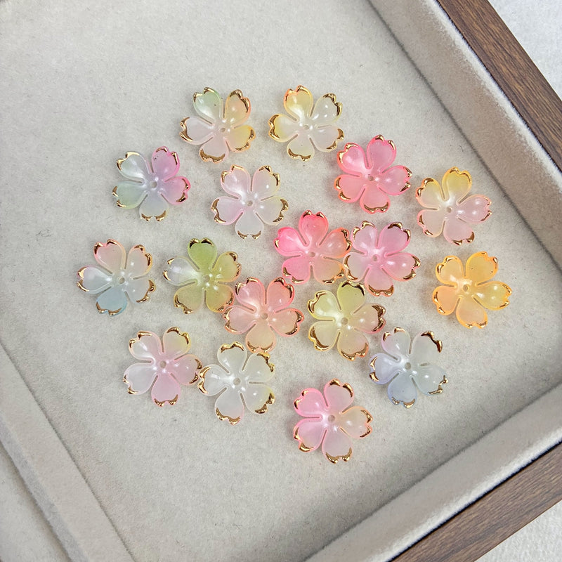 Perles de fleur de cerise en acrylique 5-Petal en forme d'or à deux tons