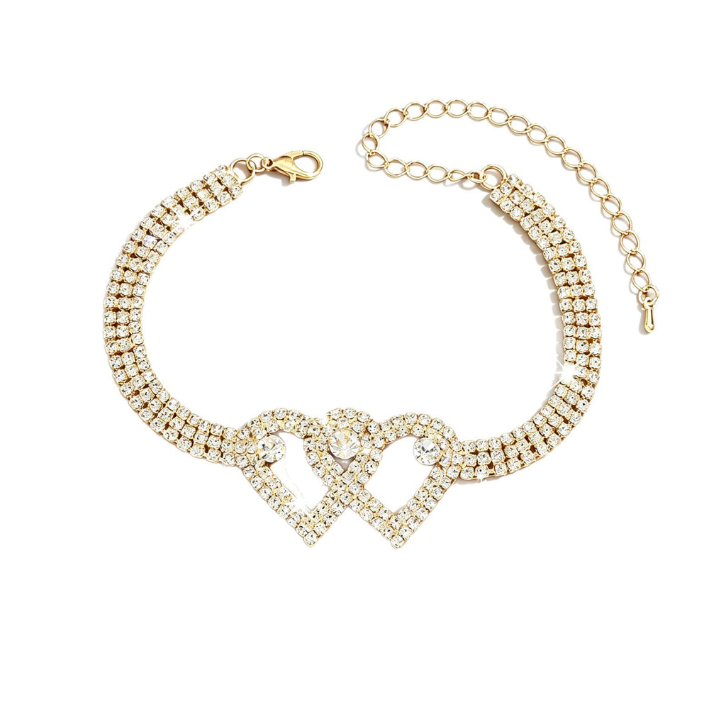 Femmes entrelacées Double coeur CZ Tennis Anklet