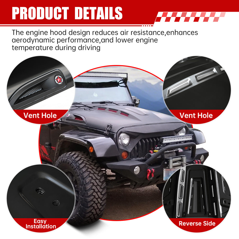 Le capot de remplacement de style Avenger compatible avec J Eep Wrangler JK JKU 2007-2018