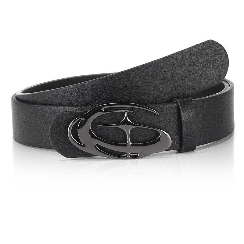 Niche Designer inspiré Hollowedout Irrégulier en forme de boucle femmes mince ceinture en cuir