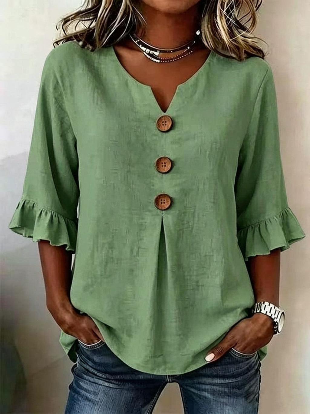 Vêtements européens et américains pour femmes Été Amazon Couleur solide Boutonné Femmes Casual F
