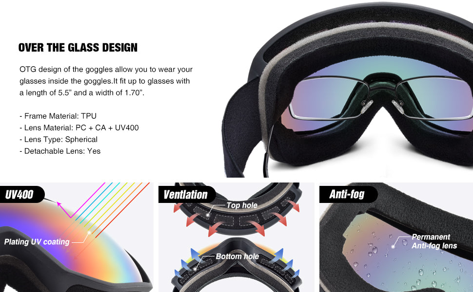 Lunettes de ski anti-fog double couche