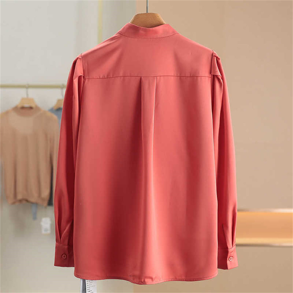 Cou rond Rufflé de couleur solide chemise simple