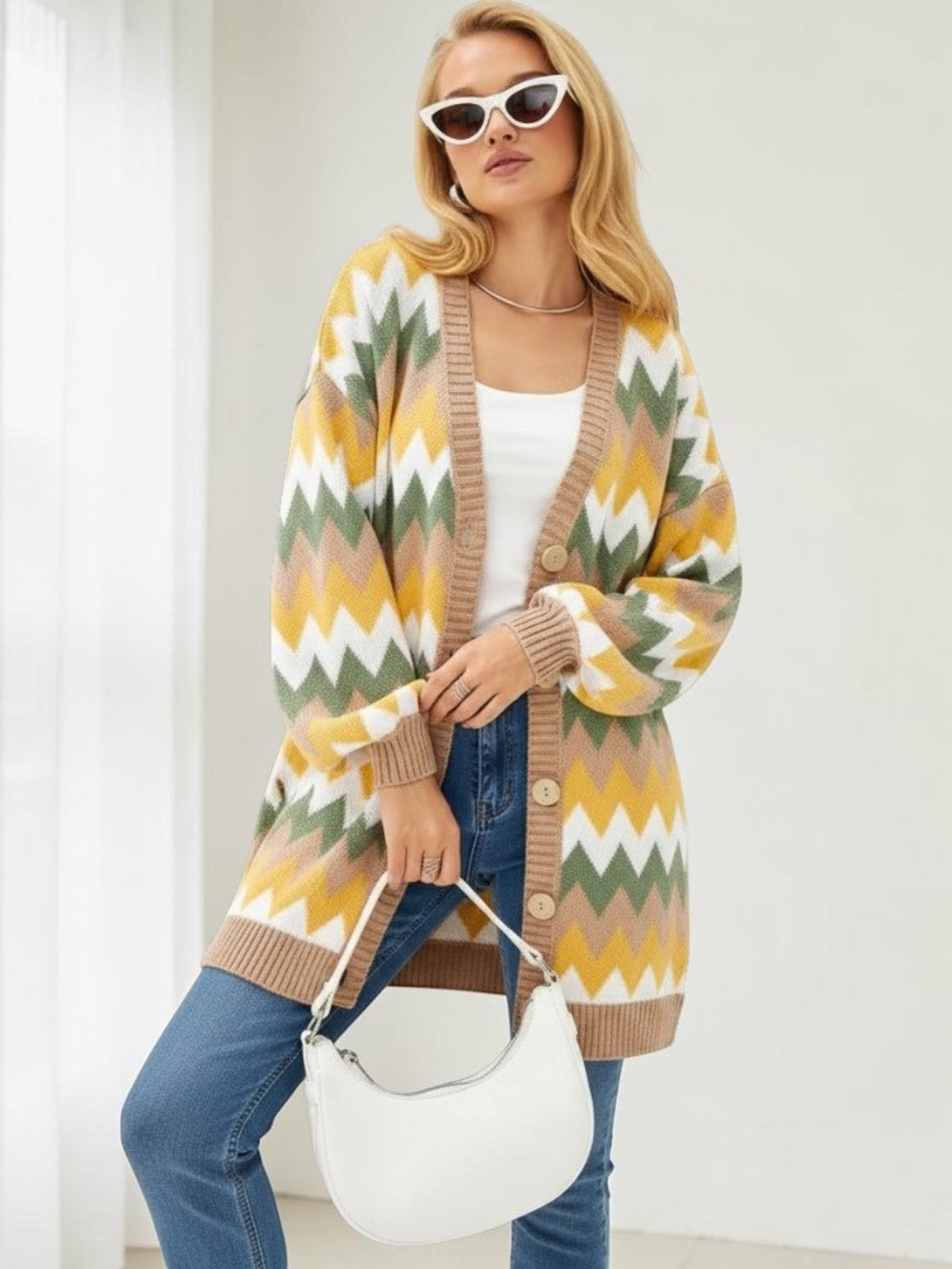 Veste de cardigan enroulée en bloc de couleur