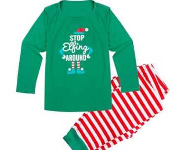 Costume parent-enfant de Noël STOP Elfing AROUND service à domicile imprimé