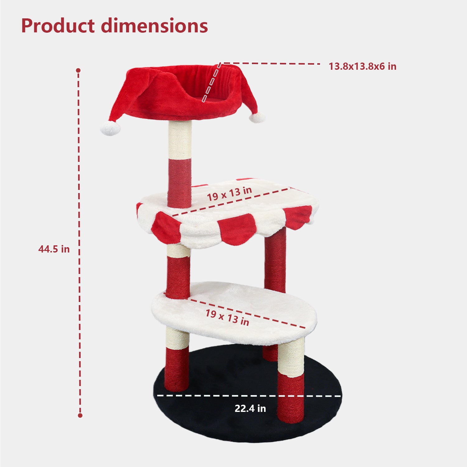 Arbre de chat avec perche cozy et poteaux de Scratching - Red & White Design Meubles de chat multi-niveaux